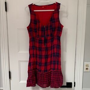 Red and Blue Plaid Sleeveless Dress